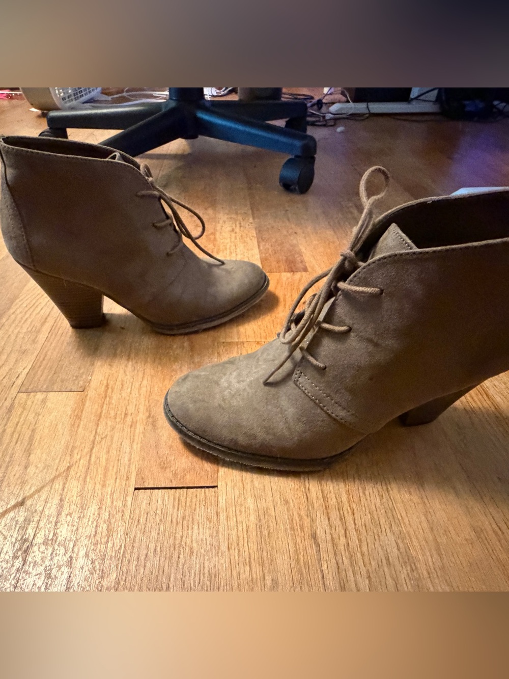 MIA Lace-Up Suede Ankle Boots - Taupe Brown